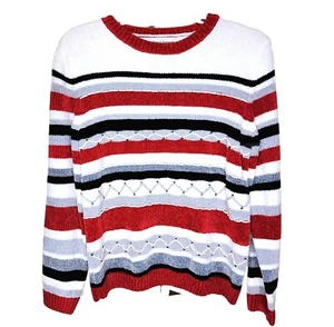 NWT Alfred Dunner Chenille Striped Sweater With Beads Sz PS - Picture 1 of 7