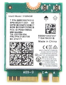 Intel Dual Band Wireless AC 3168NGW WiFi BT4.2 802.11ac 2.4G/ 5G M.2 2230 Card - Picture 1 of 5