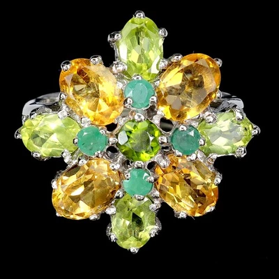 925 Sterlingsilber Ring Oval Citrin 7x5mm Smaragd Peridot No USA Einfuhr Fees - Bild 1 von 4