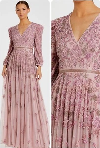 Mac Duggal 5497 Pink Gown Size 14 Sequin Embellished V-Neck A-Line Maxi DressNWT - Picture 1 of 18