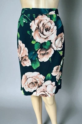 Falda Lápiz Dolce & Gabbana Viscosa Seda 42/M Rosas Estampado Floral Abertura Negra Foto 1 de 4