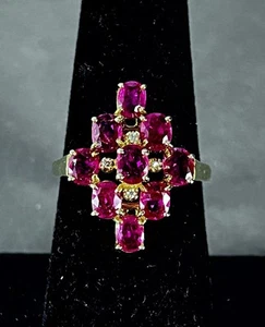 Vintage Ruby Cocktail Ring In 14k Yellow Gold With Diamond Accents Size 9.25 - Picture 1 of 10