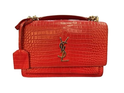 Bolso Bandolera Saint Laurent Sunset Cuero Cocodrilo Repujado Mediano Rojo Foto 1 de 4