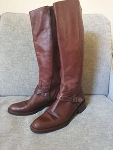 Bos & Co Brown Knee High Leather Studded Boots Made In Portugal Sz 39 Riding - Picture 1 of 9