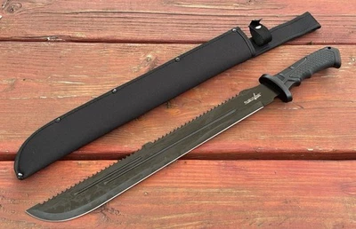 "Mango de goma negro de 24"" Machete Sawback funda de nailon Full Tang" Foto 1 de 4