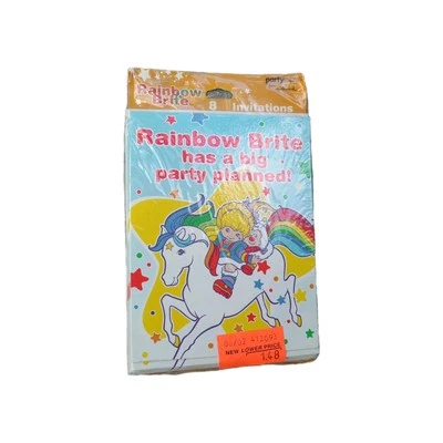 Juego de 8 invitaciones de fiesta vintage Rainbow Brite nuevas en paquete lote Foto 1 de 4