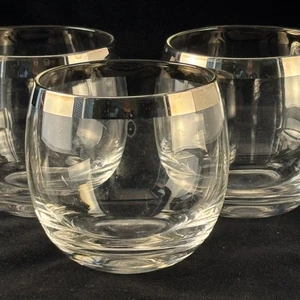 Silver Rimmed Roly Poly Glasses Set of 3 approx. 10 oz - Picture 1 of 7