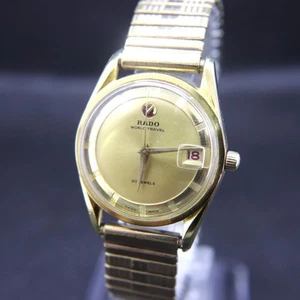 Rado World Travel Watch Automatic Men's Gold 34mm Vintage Round Date Swiss Made - Picture 1 of 15