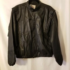 Vintage Robert Gellini Men's Black Full Zip Up Leather Motorcycle Jacket Size 44 - Picture 1 of 11
