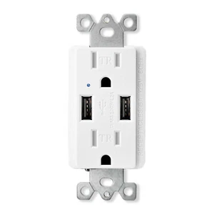 4.2A USB Charger Wall Outlet 15 Amp Tamper Resistant AC Socket White with Plate - Picture 1 of 11