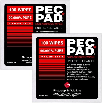 2PK PEC-PADS Toallitas sin pelusa 4x4” 100PK - Paño de limpieza no abrasivo para cámaras Foto 1 de 4