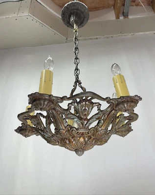 Araña Policromada Antigua De Colección Artesanía Deco Misión Años 20 30 40 RECABLEADA Foto 1 de 4