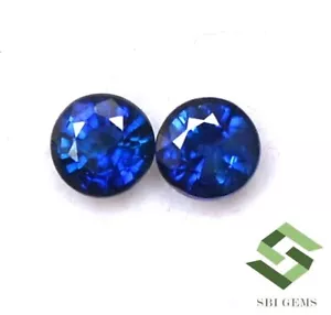 4x4 mm Natural Blue Sapphire Round Faceted Pair 0.79 Cts Loose Gemstones - Picture 1 of 9
