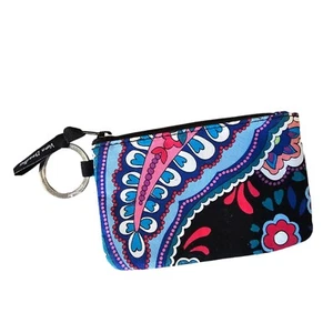Vera Bradley Zip Id Wallet Campus Double Blue Paisley Pink Floral - Picture 1 of 9