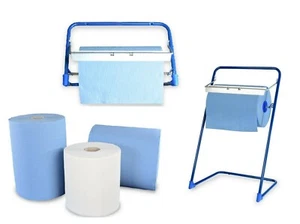 SET 2x Papierrollen & Putztuchrollen-Spender (Wand/Boden) Werkstatt Industrie - Bild 1 von 43
