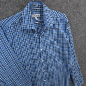 Peter Millar Crown Soft Shirt Mens M Blue Plaid Silk Blend Button Up Long Sleeve - Picture 1 of 9