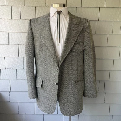 Chaqueta Estilo Occidental Tejido Diagonal Blanco Oliva Vintage Años 70 Talla 48 Foto 1 de 4