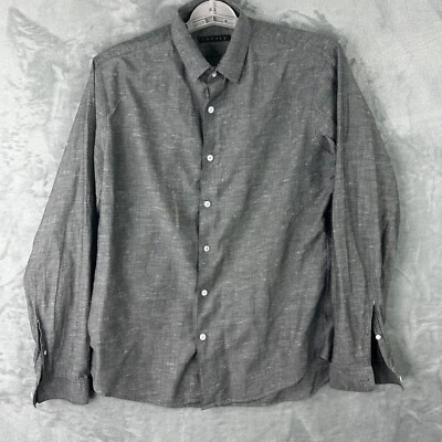 Theory Button Down Shirt Mens Gray Linen Cotton Button Down Shirt Lightweight - Image 1 of 4