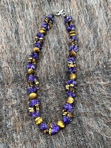 925 Necklace with Tiger eye, Amethyst, & Black Onyx. - Picture 1 of 4