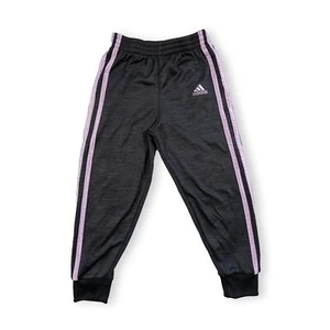 Adidas Kids Jogger Pants 3 Striped Embroidered Logo Black Pink Size 5 - Picture 1 of 14