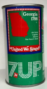 Lattina di bibite 7 UP United We Stand Georgia commemorativa in acciaio dritto - Foto 1 di 6