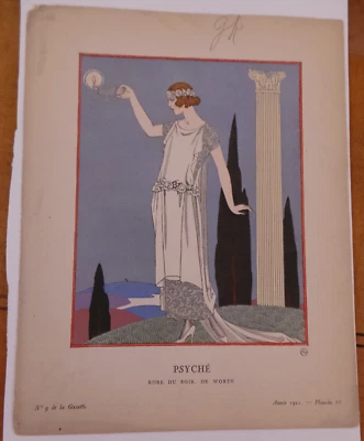 George Barbier Art Deco Pochoir Print  "Psyche" # 9 de la Gazette  1921 VG+ - Imagem 1 de 2