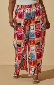 Ashley Stewart Womens Plus size 22/24 Front Split Magazine Satin Print Pants - Picture 1 of 11