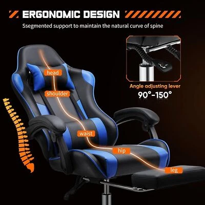 Leather Ergonomic Reclining Gaming Chair - Adjustable, with Wheels and Footrest - Image 1 of 4