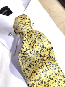 Bruno Marchesi Silk Tie Necktie Yellow Navy Baby Blue Floral - Picture 1 of 2