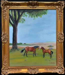 Paul R. Pitt (1951-2012) Primitive Folk Art Style Equestrian Horse Oil Painting - Picture 1 of 12