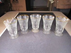 5 Depression Glass Era Decorative Ice Tea / Parfait Fancy Glasses - Picture 1 of 6