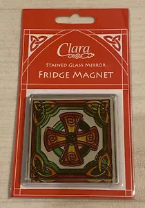 CELTIC CROSS stained glass Mirror fridge magnet 6 X 6 cm - Picture 1 of 3