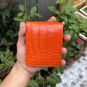 ORANGE Genuine Alligator Crocodile Leather Luxury Bifold Wallet Card for Men’s