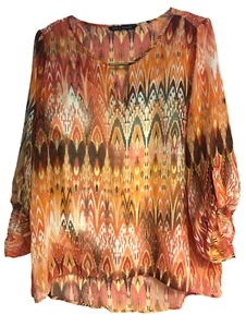 Zac & Rachel Large Sheer Overlay with Cami Blouse Roll Tab Sleeve Keyhole BOHO - Picture 1 of 11