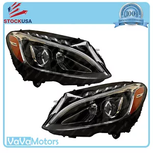 Fits 2015 2016 2017 2018 Mercedes Benz C Class W205 Front LED Headlight Set 2pcs - Picture 1 of 11