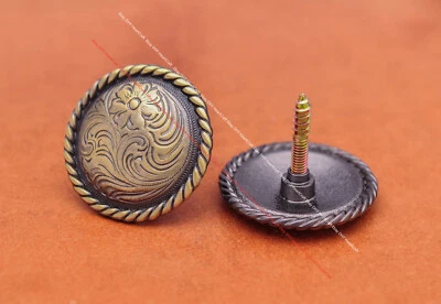 6X 37mm Bronze Flower Engraved Western Horse Saddle Tack Conchos With Long Screw - Image 1 of 4