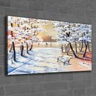 Canvas Wandbild Leinwand Bilder 120x60 Deko Kunst Malerei Schnee Bank Bäume