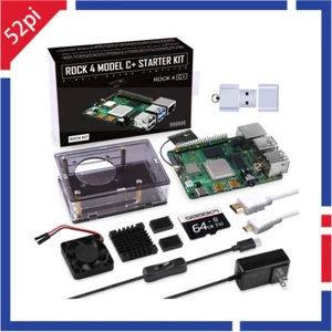 ROCK 4 Model C+ 4GB Starter Kit with Case Fan Power Supply HDMI cable TF Card - Picture 1 of 10