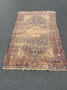Hand Knotted Antique Oriental Asian Turkish Boho Décor Distressed Wool Rug - Picture 1 of 8