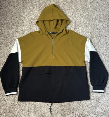 Женский пуловер с капюшоном на молнии Zara Quarter средний размер с длинным рукавом цвет золотой черный карман - Изображение 1 из 4