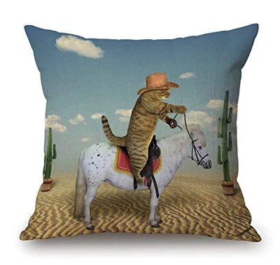 Throw Pillow Cover The Cat Cowboy Riding a Horse is in The Desert Among Sl108 - Imagem 1 de 4