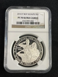2010-P US $1 Silver Coin BOY SCOUTS OF AMERICA NGC PF70 Ultra Cameo - Picture 1 of 3