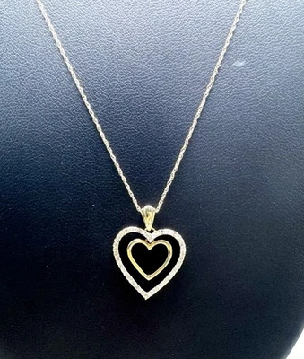 10k Yellow Gold Diamond Double Heart Pendant Necklace 18” JWBR - Image 1 of 4