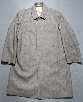 Paul Fredrick Herringbone Wool Silk Trench Overcoat Size XL Brown Peacoat Jacket - Image 1 of 4