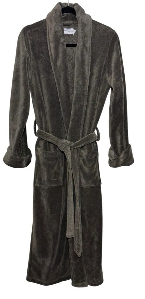 Bata de felpa Restoration Hardware para hombre pequeña derecha marrón micromink lujo spa albornoz Foto 1 de 4