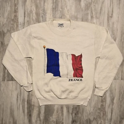 Vintage Francia Bandera Internacional Gráfico Lee Cuello Redondo Talla Pequeña Foto 1 de 3