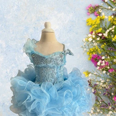 Vestido de verano niña flores princesa cumpleaños cupcake concurso encaje azul niñas. Foto 1 de 4