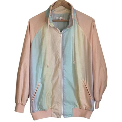 Chaqueta Cortavientos Vintage Pastel Ombré Retro Años 80 90 Cremallera Completa Grande Bay Club Foto 1 de 4
