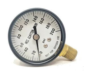 MCC Clayton Mark 0-200 PSI Pressure Gauge Bottom Mount 1/4” NPT New old stock - Picture 1 of 6