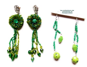BOUCLES D'OREILLES FANTAISIE FABRICATION ARTISANALE PERLES DE VERRE LOT DE 2* - Picture 1 of 1